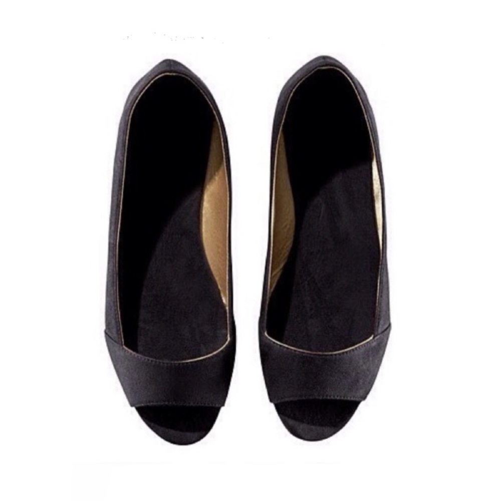 H&M Black Faux Suede Peep Toe Ballet Flats